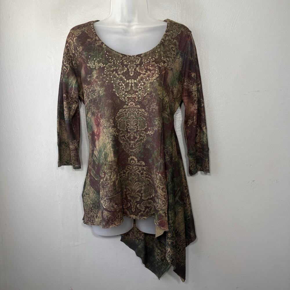 Fairy Grunge Sweater Top Size Medium Boho Embellished Asymmetrical Goblincore